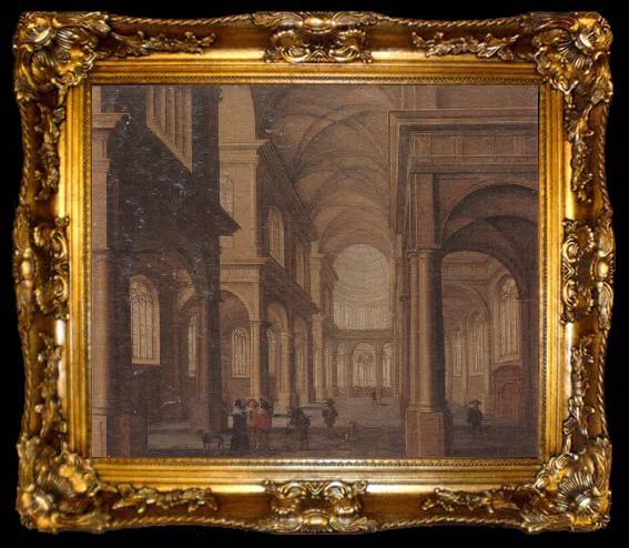 framed  Jan Van Vucht The interior of a reformed church,with a beggar soliciting alms from an elegant company, ta009-2